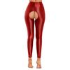 Womens Glossy Stretchy Open Crotch Leggings Solid Color Elastic Waistband Skinny Pants