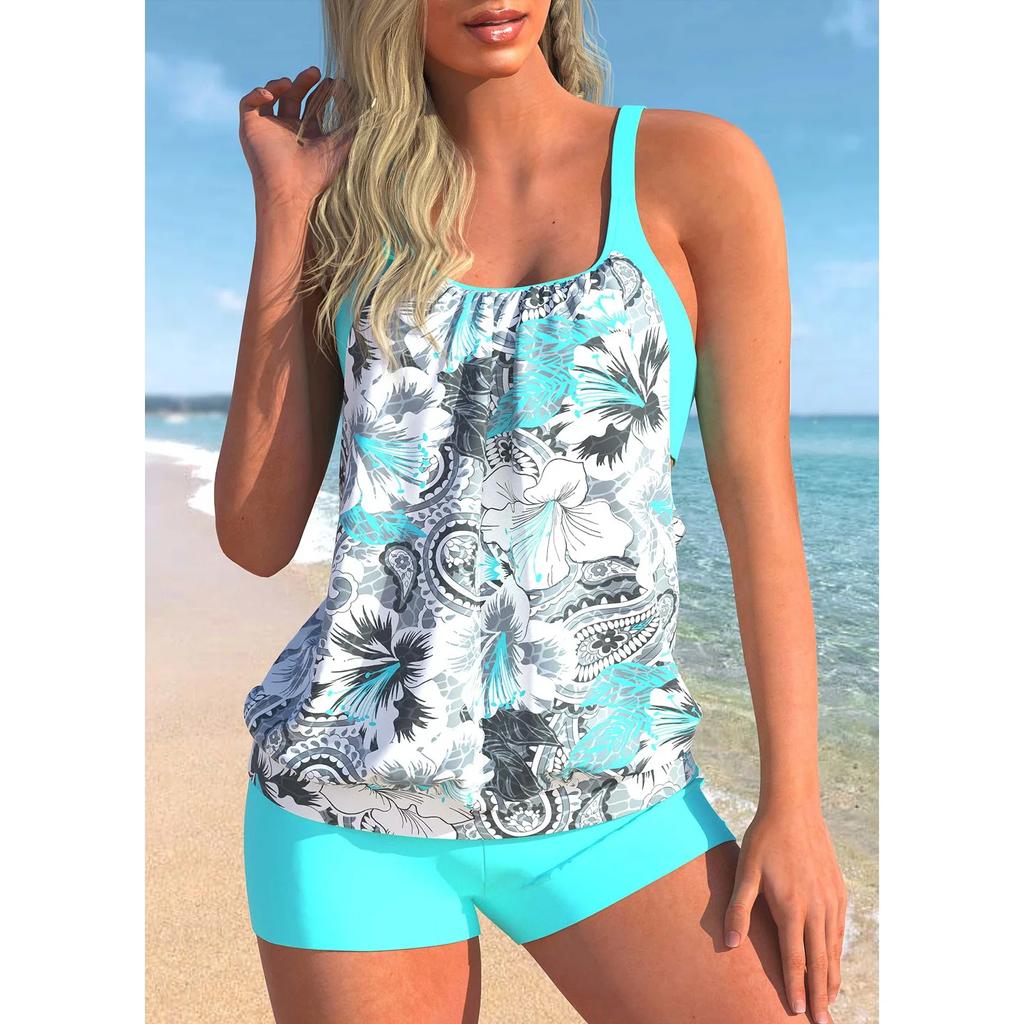 Hochwertige Bademode für den Sommerurlaub von Damen, stilvolles blaues Oberteil mit Leopardenmuster und Neckholder-Strandbadeanzug S-6XL