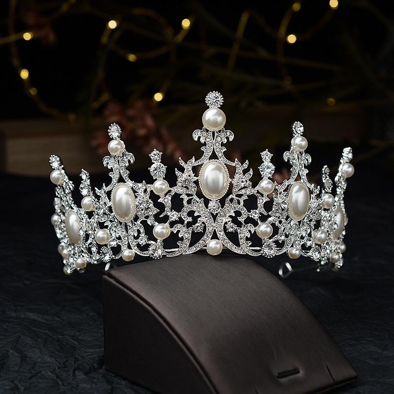 

Барокко цвет розового золота с хрустальным жемчугом, свадебные диадемы, корона, стразы, пышная диадема, повязки на голову, свадебные украшения для волос