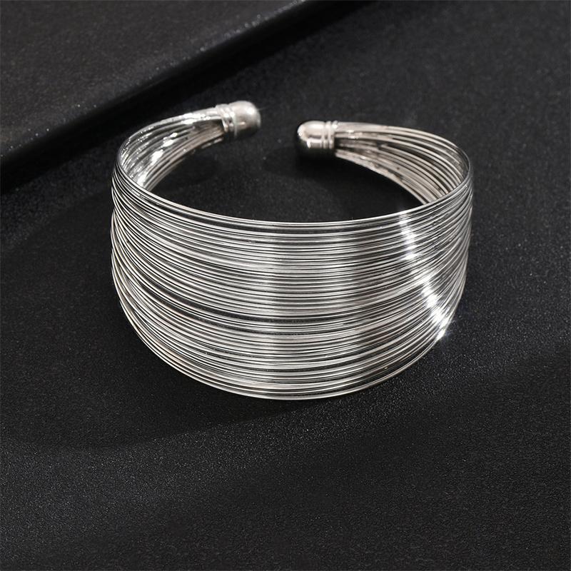 Vintage Gold Color Multi-Layer Opening Wide Cuff Bracelet for Women Exaggerated Metal Lines Wrist Bracelet Party Jewelry Gift