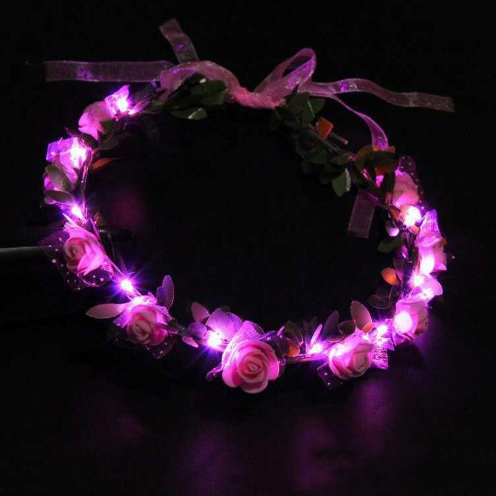 Wedding Foam Party Women Headwear Wreath Decoration LED Light Garland Crown Flower Headband