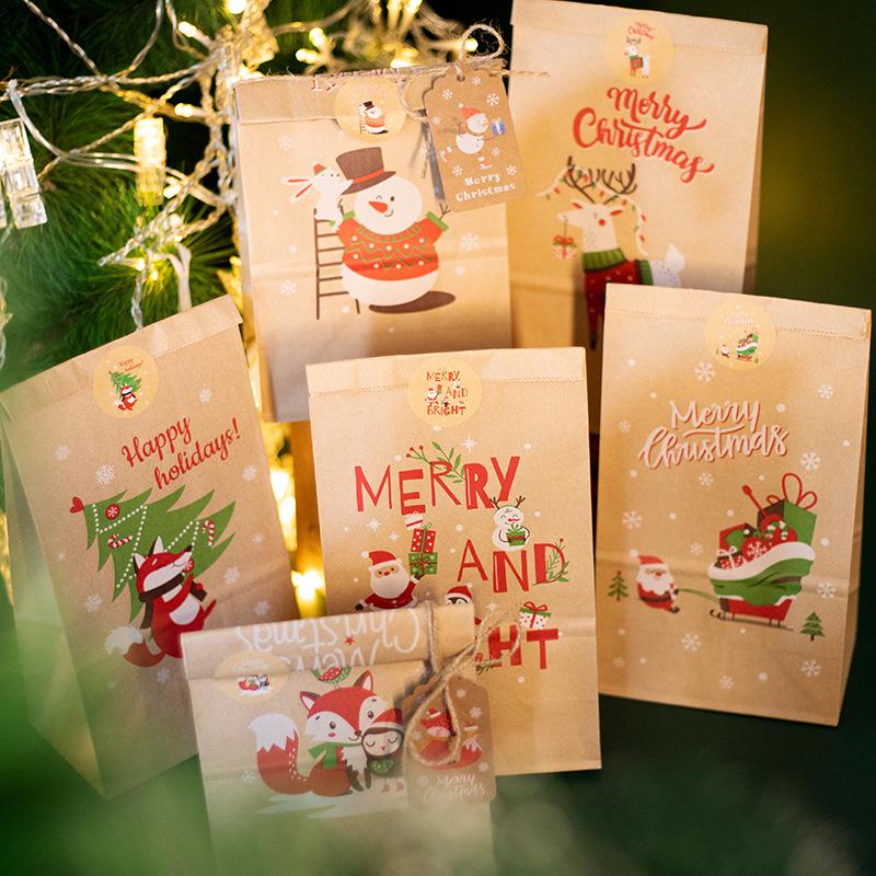 Christmas Gift Bags with Stickers - 24 Sets Advent Calendar Candy Paper Bags