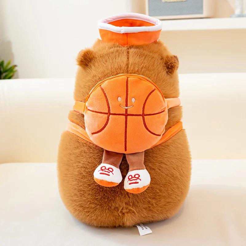 Kawaii Removable Basketball Backpack Capybara Plush Doll Pillow Stuffed Animal Cartoon Capybara Plush Toy Gift Boys And Girls