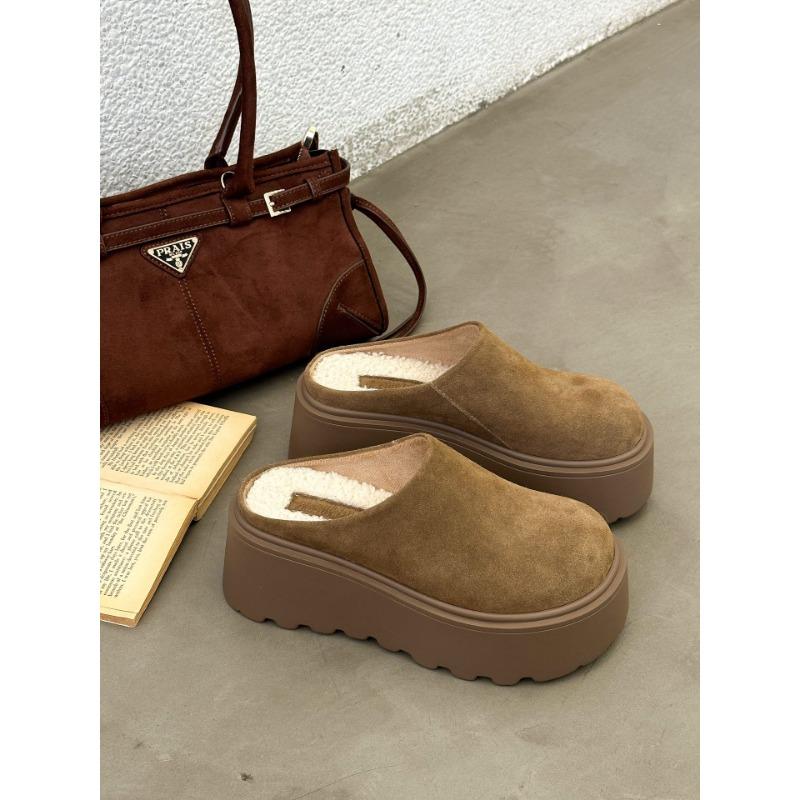 

Leather mango doll head muffin thick bottom 8CM bag head drag increases height niche personality age-reducing slippers women 40 хакі