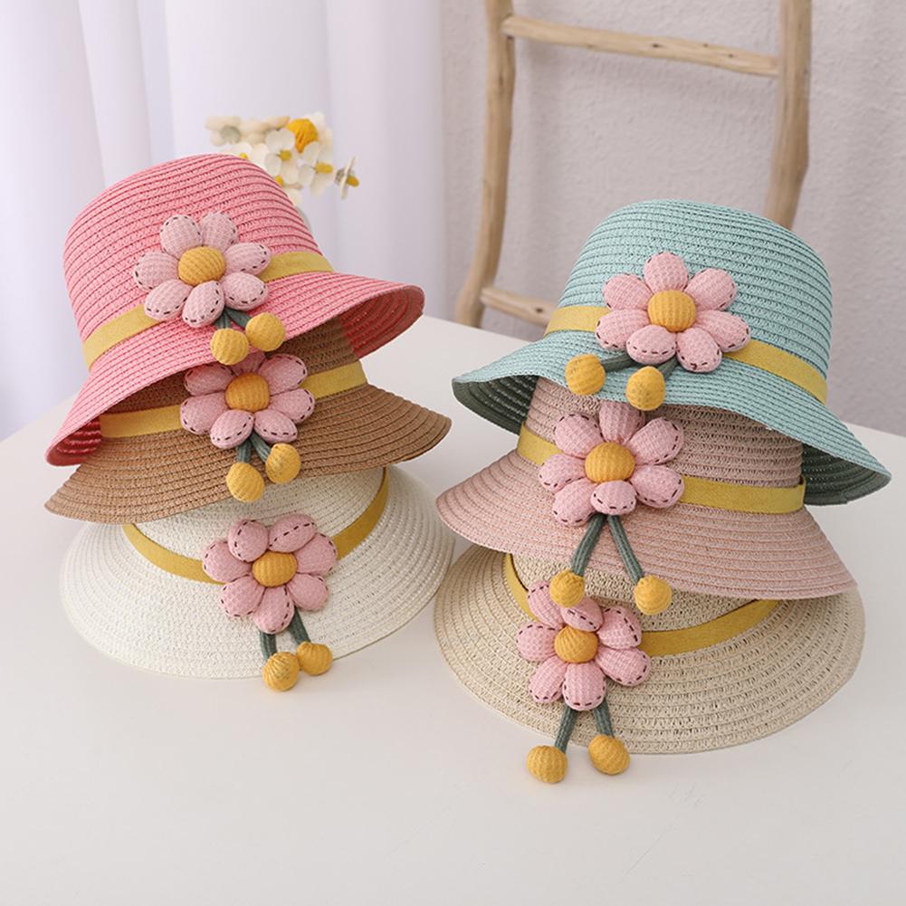 Girls Summer Straw Hat Bag Children Breathable Sunscreen Hat Straw Coin Purse For Outdoor