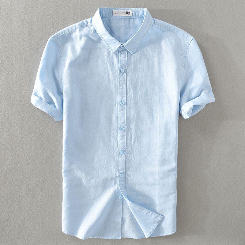 Men's Short Sleeve Slim Fit Breathable Cotton Linen Shirt
