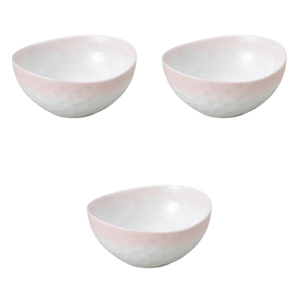 Set of 3 Pink Blown Oval Small Bowls x x Reinforced Porcelain Small Bowls by Setomonohonpo [10.8 10.6 5.3 cm]