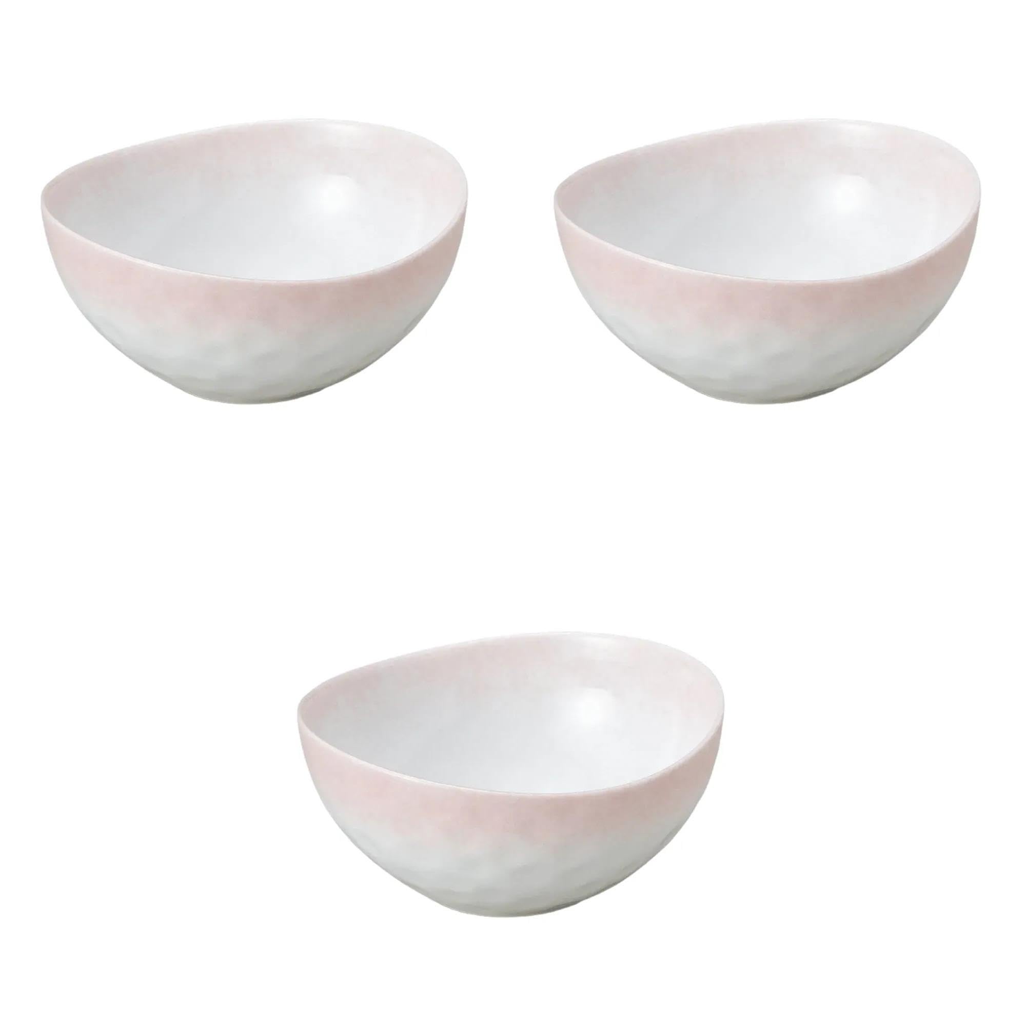 

Set of 3 Pink Blown Oval Small Bowls x x Reinforced Porcelain Small Bowls by Setomonohonpo [10.8 10.6 5.3 cm] розовый