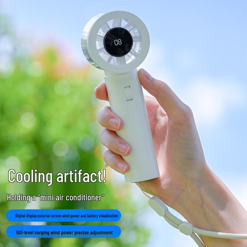 Compact High-Speed Handheld Electric Fan with Digital Display & Long Battery Life - Customizable Gift with Strong Wind Power for Outdoor Use