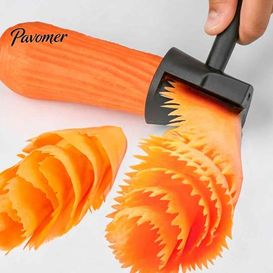 Manual Fruit Vegetable Tool Carrot Curler And Peeler, Spiral Cutter with Ergonomic Professional Food Decorator Handle, Stainless Steel Blade