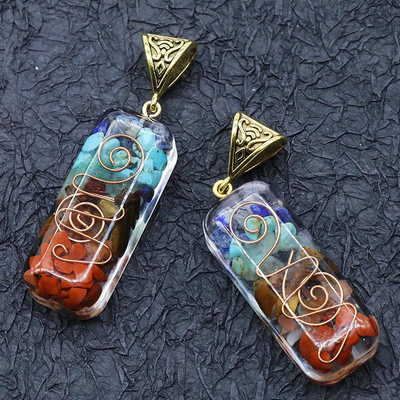 988-Seven-Color Crushed Stone Resin Necklace - Natural Stone Pendant