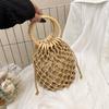 Luxury Woven Top Handle Bag Women Hollow Wood Ring Fashiable and Versatile Shoulder Bag for Casual and Simple Beach Bag