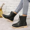 Flat Single Boots Women's Fashion Round Toe Front Lace-Up Soft Sole Anti-Slip Wear-Resistant Short Shoes
