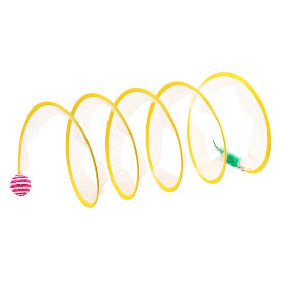 Self Play Cat Tunnel Spring Toy Collapsible Cat Hunting Spiral Tunnel with Feather And Mouse/Ball for Indoor Cats Puppy Kitten Rabbit