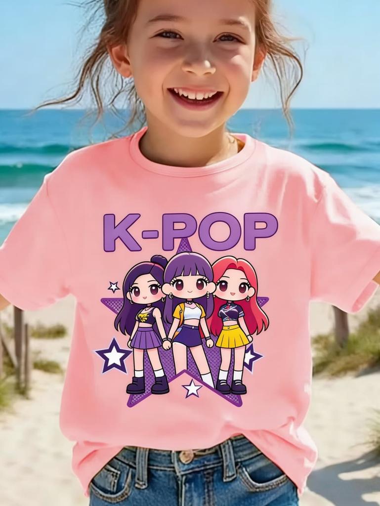 Kpop Children's T Shirt Cartoon Graphic Short Sleeve Summer Comfortable Top Funny Gift for Fans Harajuku T-Shirts Girls Clothes