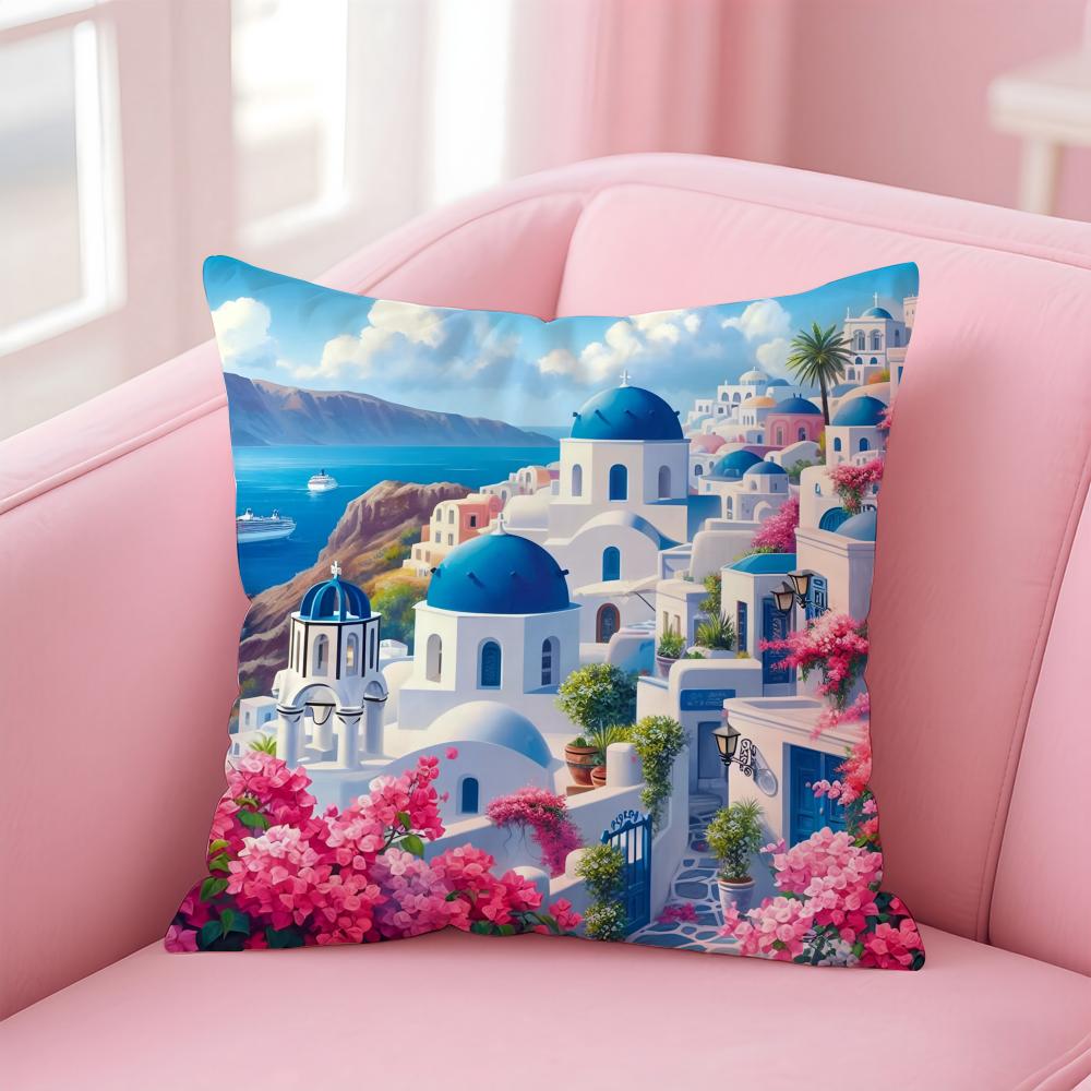 

Santorini Landscape Cushion Cover Soft Plush Throw Pillow Cushion CoverDoubleSided Printed Pillow Case for Sofa Home Decor 30x30cm
