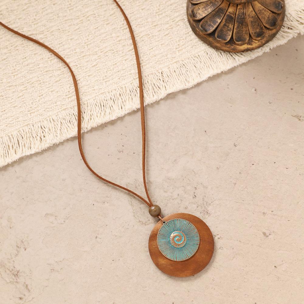 Bohemian style long necklace, vintage ethnic style knitted sweater chain accessory