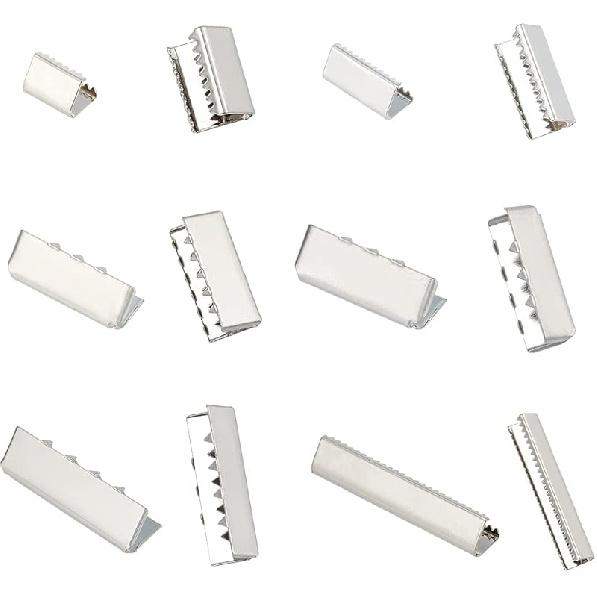 PH PandaHall 42pcs Crimp Fasteners 6 Sizes Ribbon Ends Platinum Leather Ribbon Crimps Brass Belt Buckle End Tip for Clothes DIY Leather Craft Belt