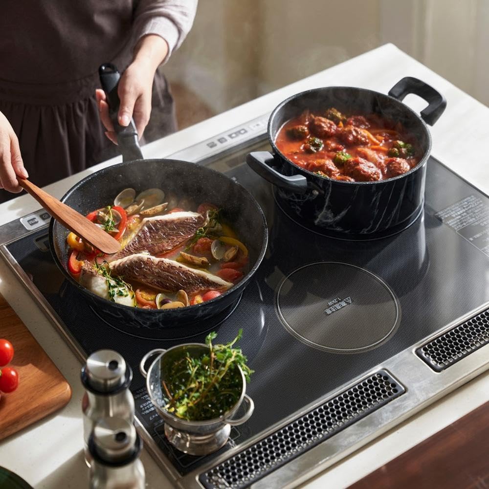 Bestco NX-152 Marble Kitchen 20cm Casserole Saucepan, Black, Marble Pattern, Induction/Gas Cookware