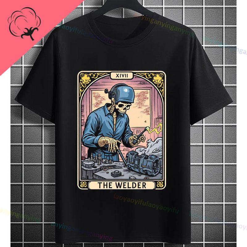 UnisexS Welder Graphic TShirt God Guides My Hands Fashion Shortsleeve Pure Cotton Oneck Casual Humor Style Tshirt
