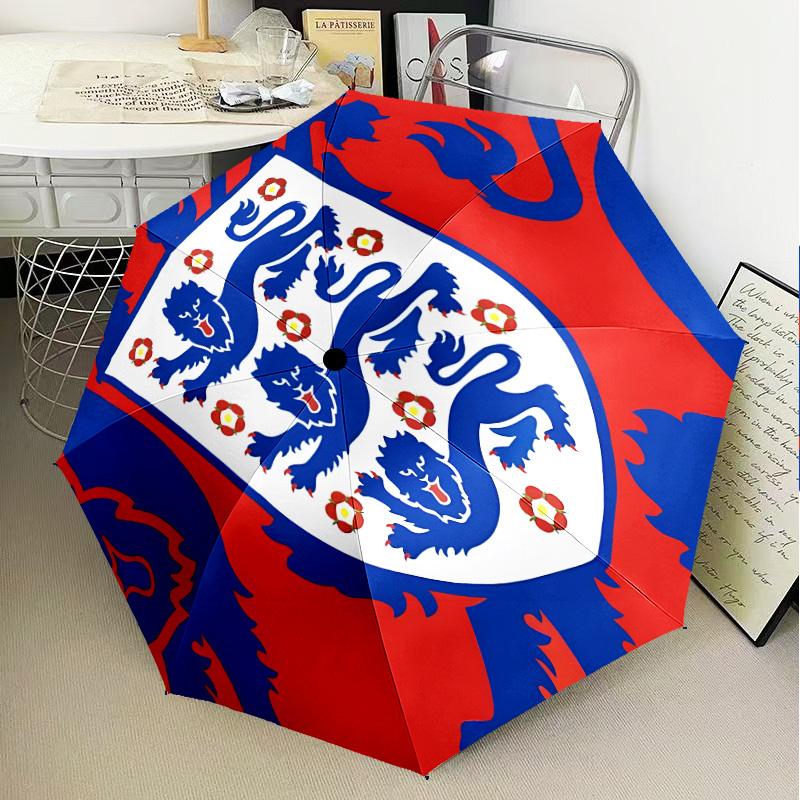 1 Stück England Fußballwappen Aufdruck Regenschirm Faltbarer Regenschirm, Automatischer Regenschirm 8-Rippen für Reisen, Camping Fan Geschenke Weihnachtsgeschenke