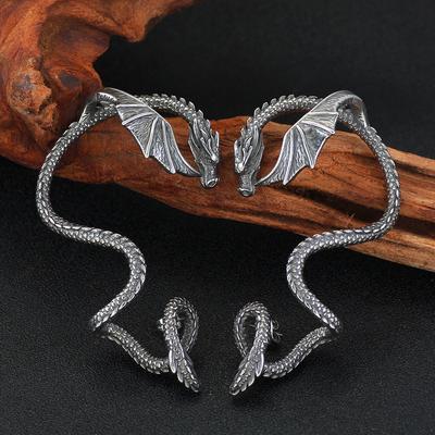 Drachenohrringe aus Edelstahl, Retro Punk Gothic Drachenohrringe, Gewickelte Clip-Stil Titanstahlohrringe, Trendy