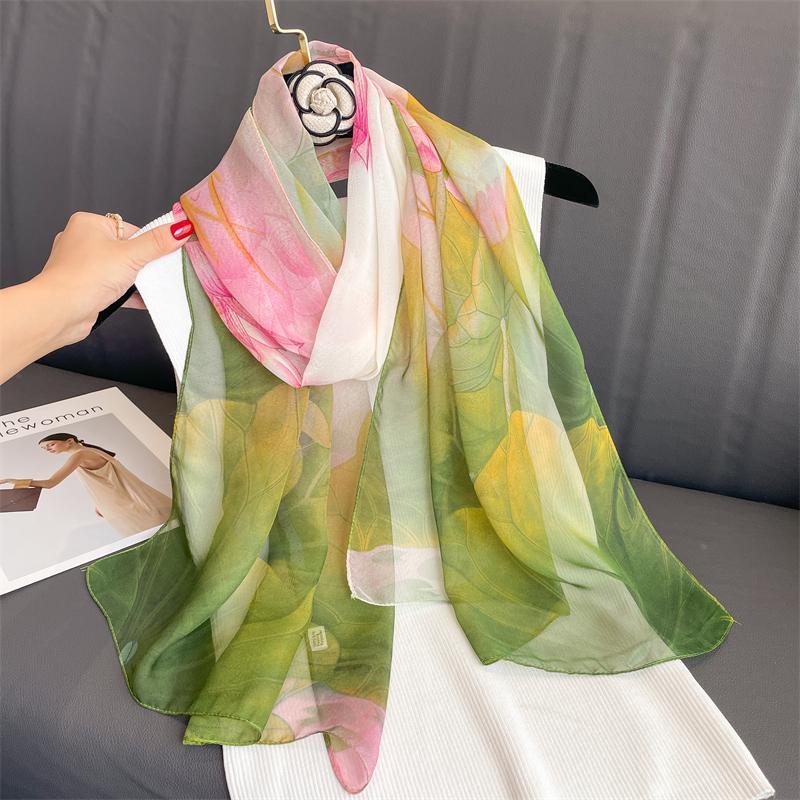 Luxury Brand Women Beach Scarf Georgette Silk Shawls Design Print Headband Female Summer Headband Wraps Sunscreen Hijab 2023