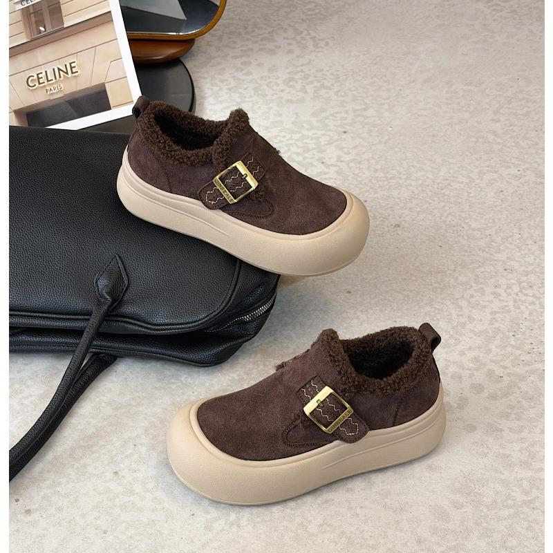 Casual Board Shoes Women's Thick-soled Fluff Buckle Small Man Velvet Warm Winter New Single Shoes Women's Lamb Wool