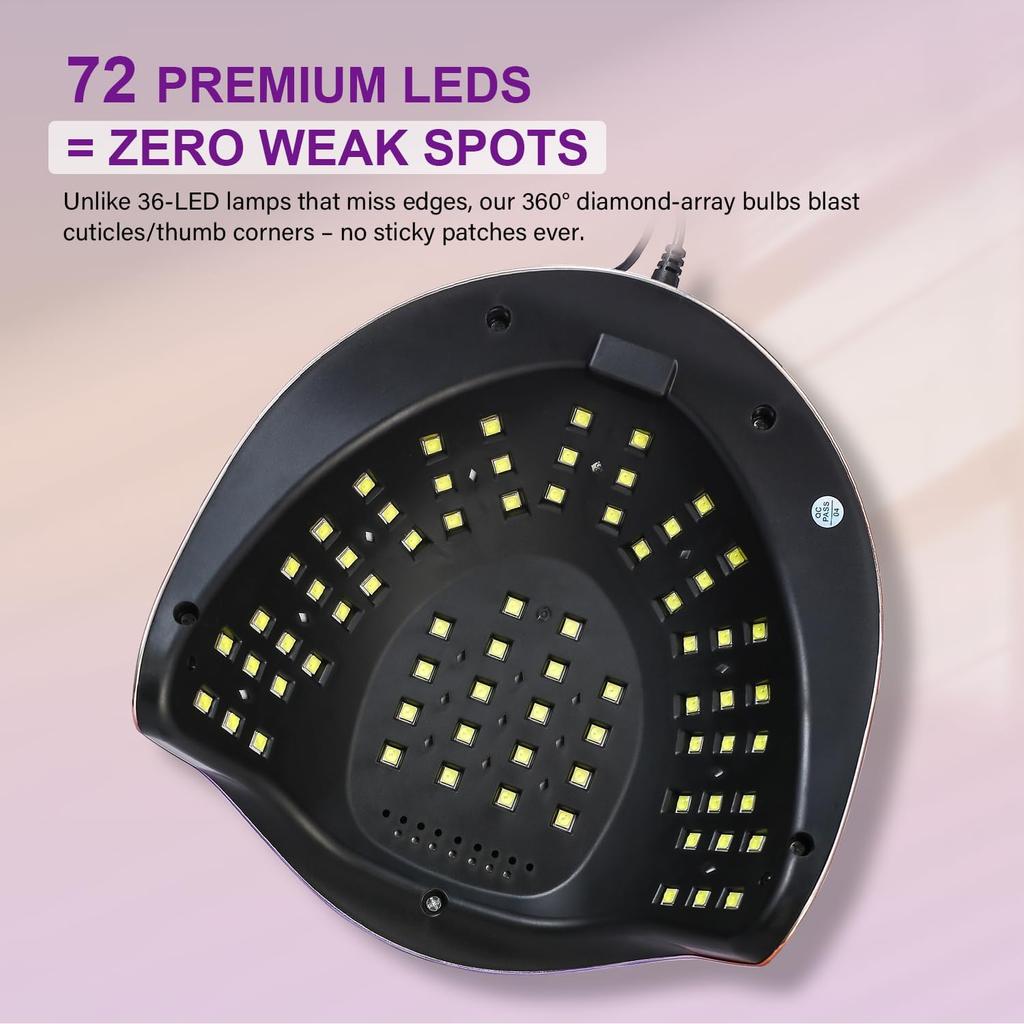 300W Professional Nail Lamp - Fast Curing, Auto Sensor, 4 Timers, 72 LED for Gel Polish - Salon & Home