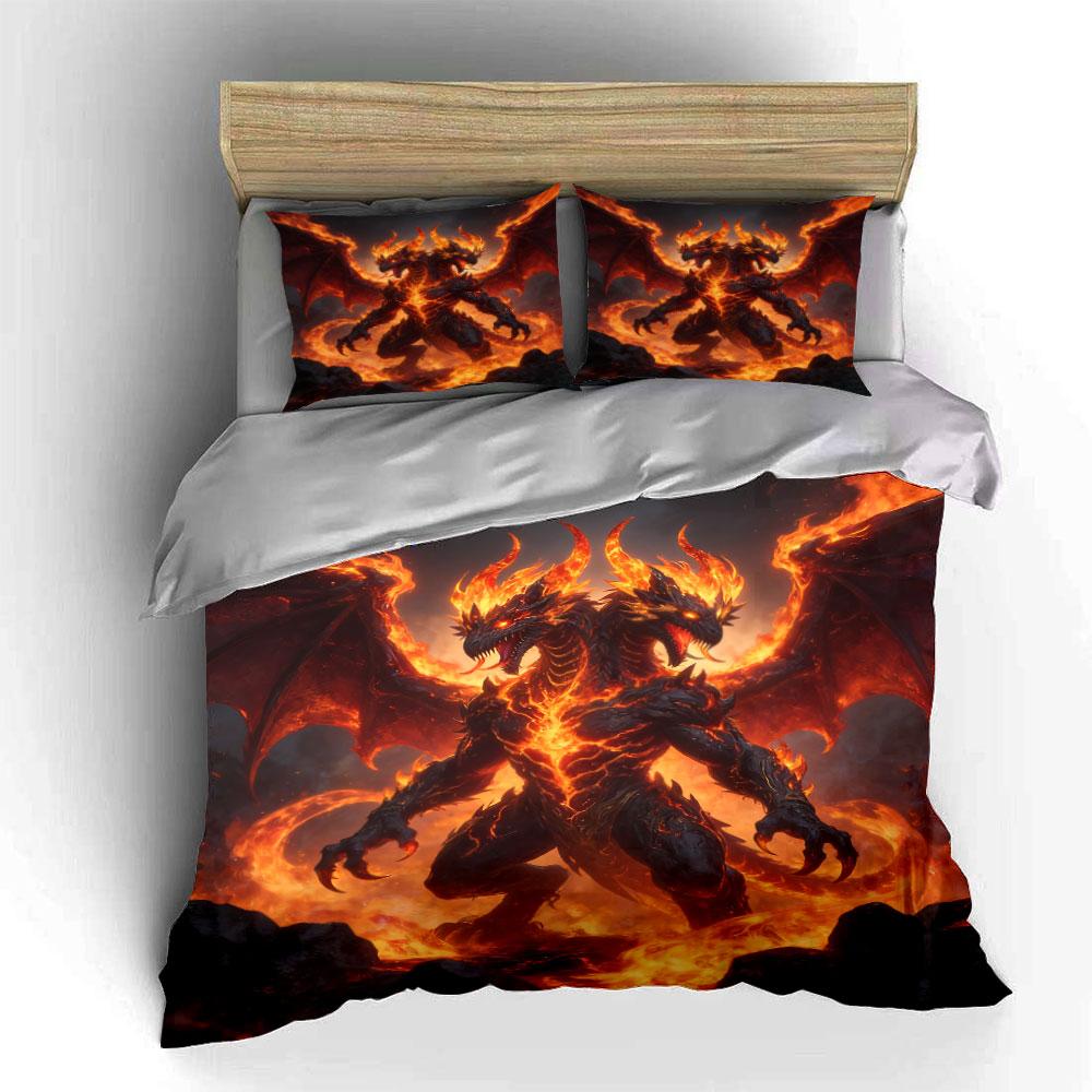 Fiery Dragon Artwork Trio Set Soft Comfortable Duvet Cover Bedding Set Included 1*Duvet Cover & 2*Pillowcases, Gift