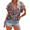 2026 New Printed Women's Summer V-Neck Half-Open Short-Sleeve Loose Casual T-Shirt