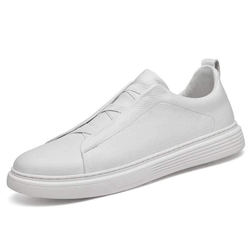 Men s Genuine Leather Loafers: White Low-Top Slip-On Casual Shoes 45