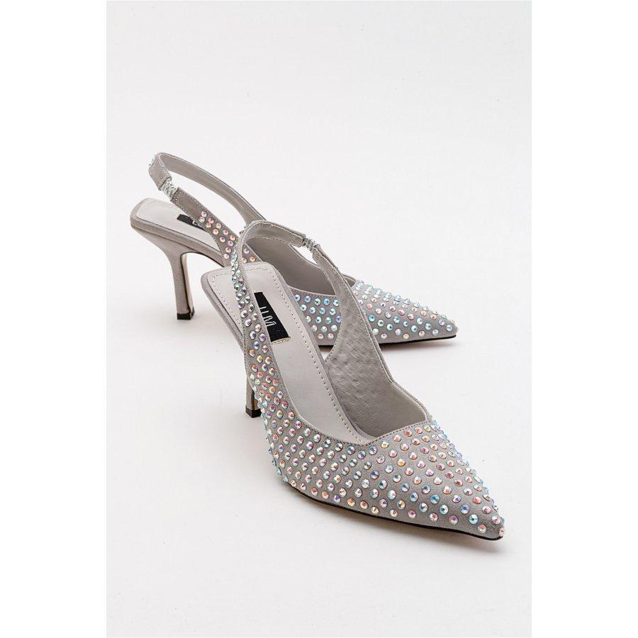 

Женская классическая стильная обувь на тонком каблуке с открытой спиной на шпильке