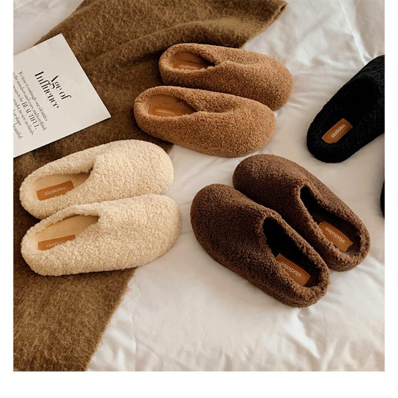 Wool version bag head, one pedal, velvet warm cotton shoes, women's half slippers, lazy fluffy shoes
