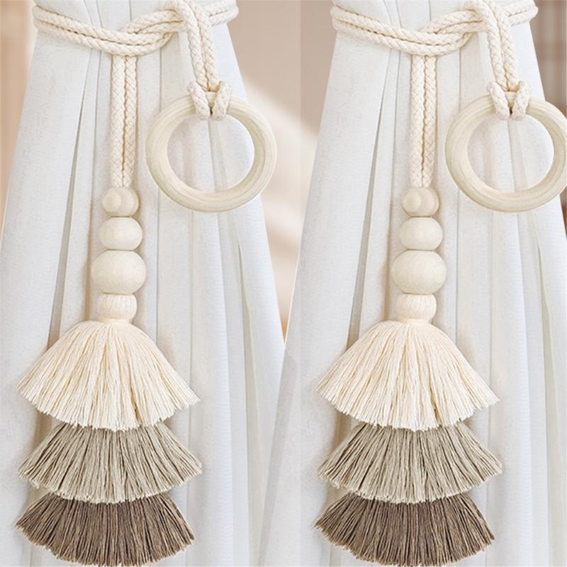 2pcs Curtain Tiebacks With Tassels Cotton Rope Holder Curtain Ties For Bedroom Living Room No Installation Needed