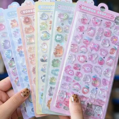 Søde 1-6 stk Kawaii 3D Gelé Harpiks Klistermærker Søde Tegneserie Glitrende Gennemsigtige Decals Til Scrapbooking Telefoncover Laptop DIY Dekoration