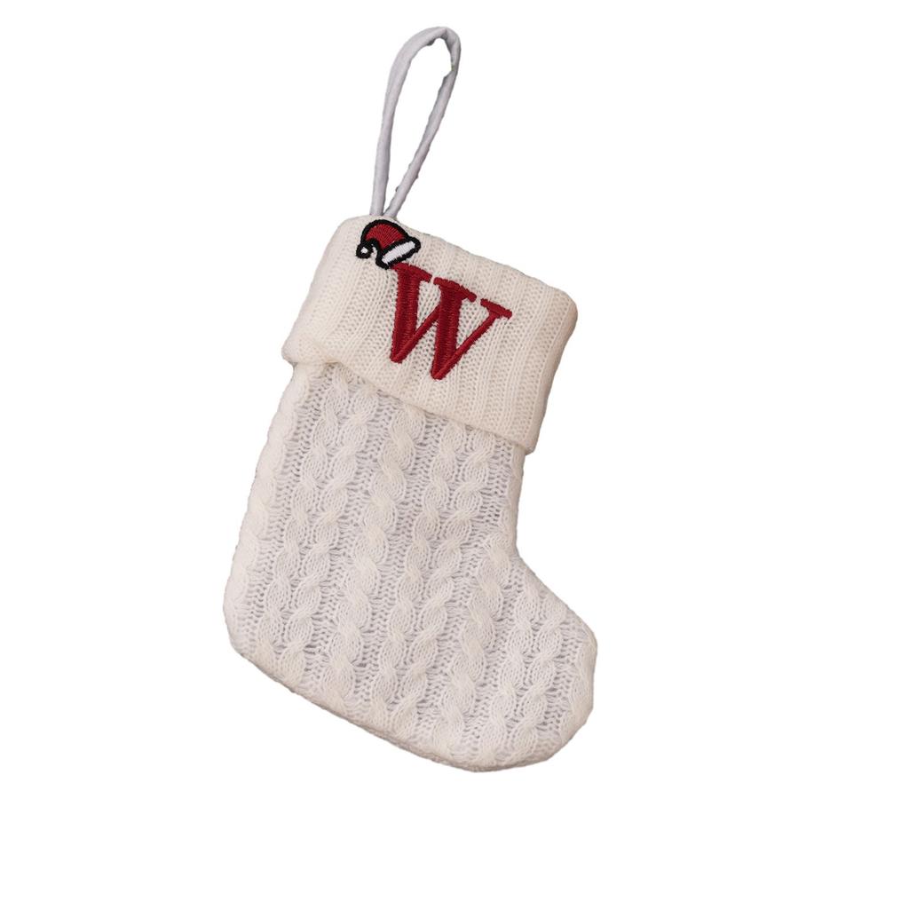 With Hanging Rope Christmas Stocking Children Candy Bag Decoration Knitted Pendant White Snowflake 20*10cm Alphabet Rattanand