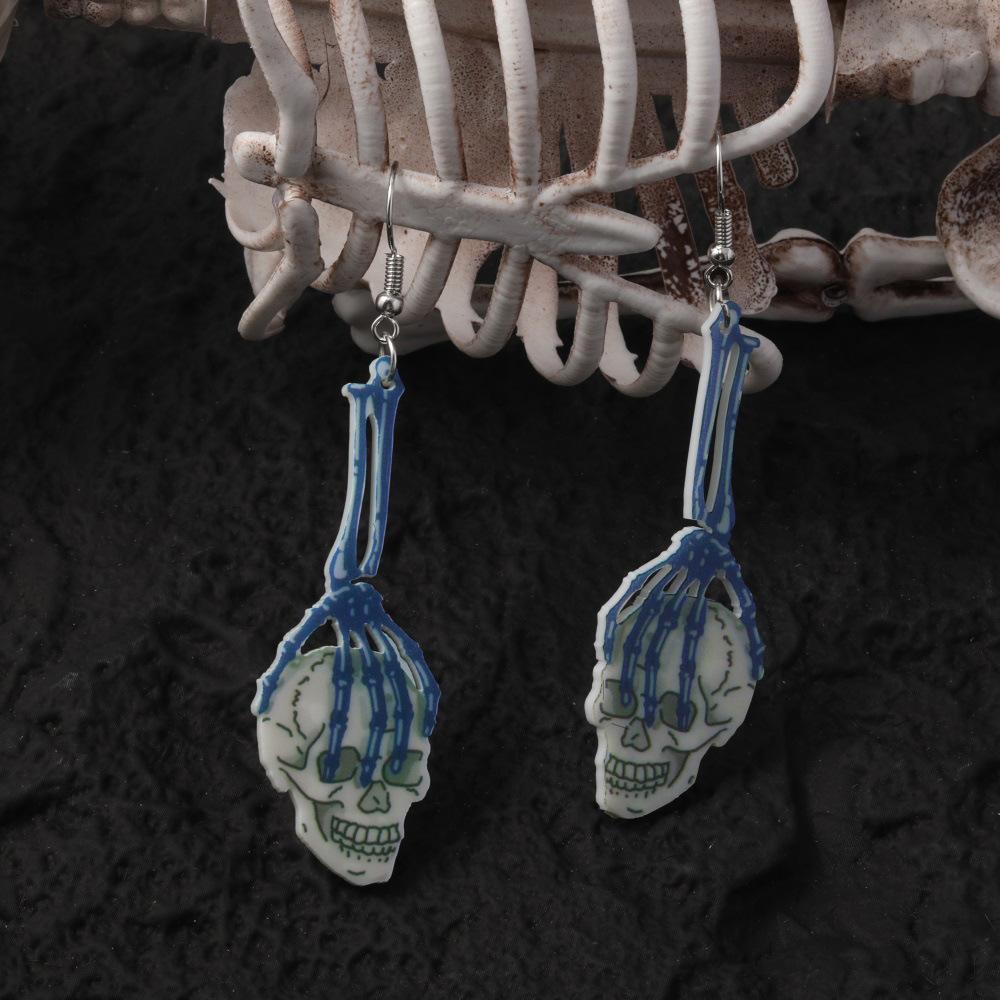 Semi-Hosting Eco-Friendly Acrylic Earrings, Personalized Halloween Pumpkin Skull Earrings Earrings