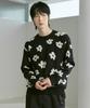 210EDIT Unisex Flower Jacquard Round Knit [Black]_Zg1Sw021