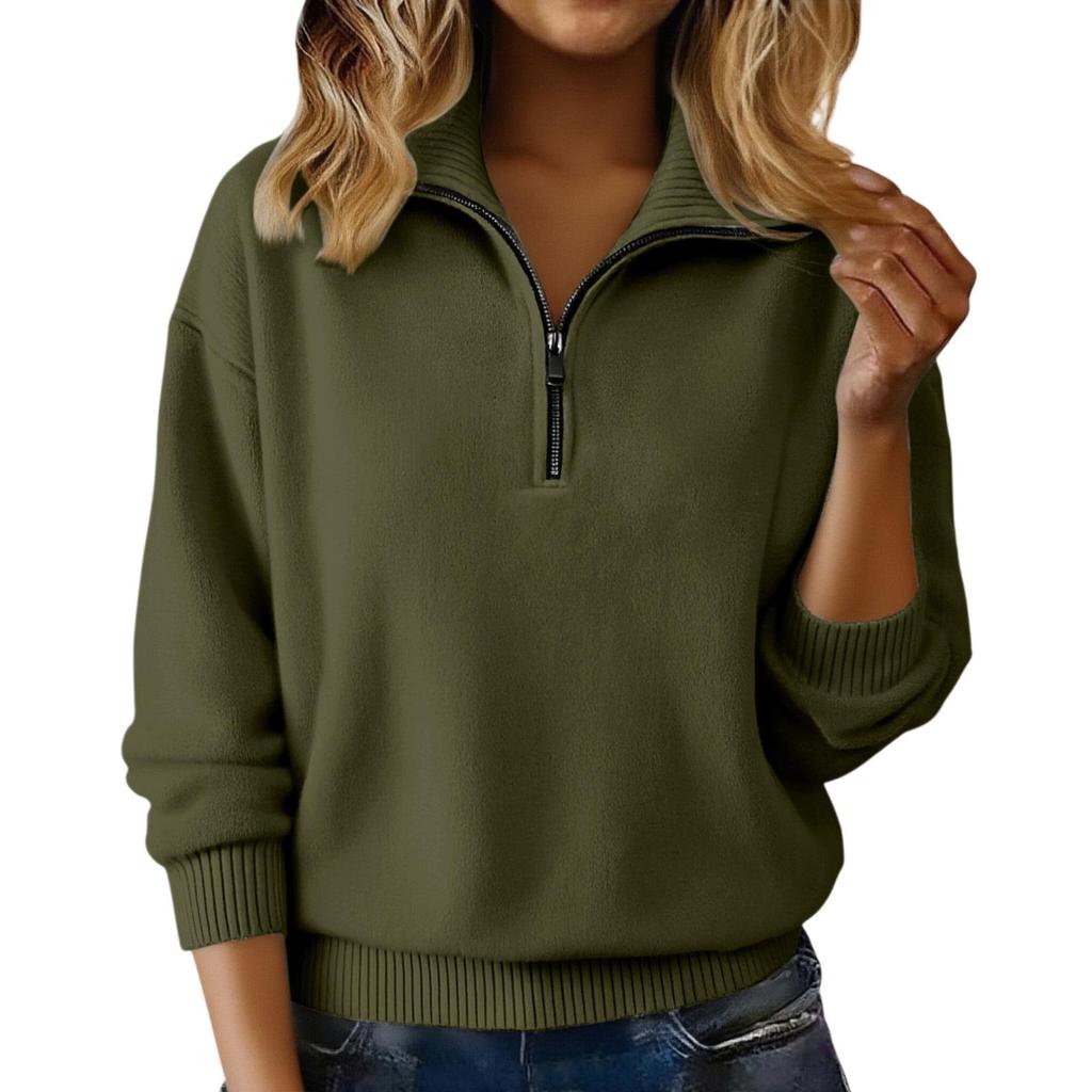 2025 Autumn/Winter High Neck Loose Solid Color Pullover Zipper Knit Sweater