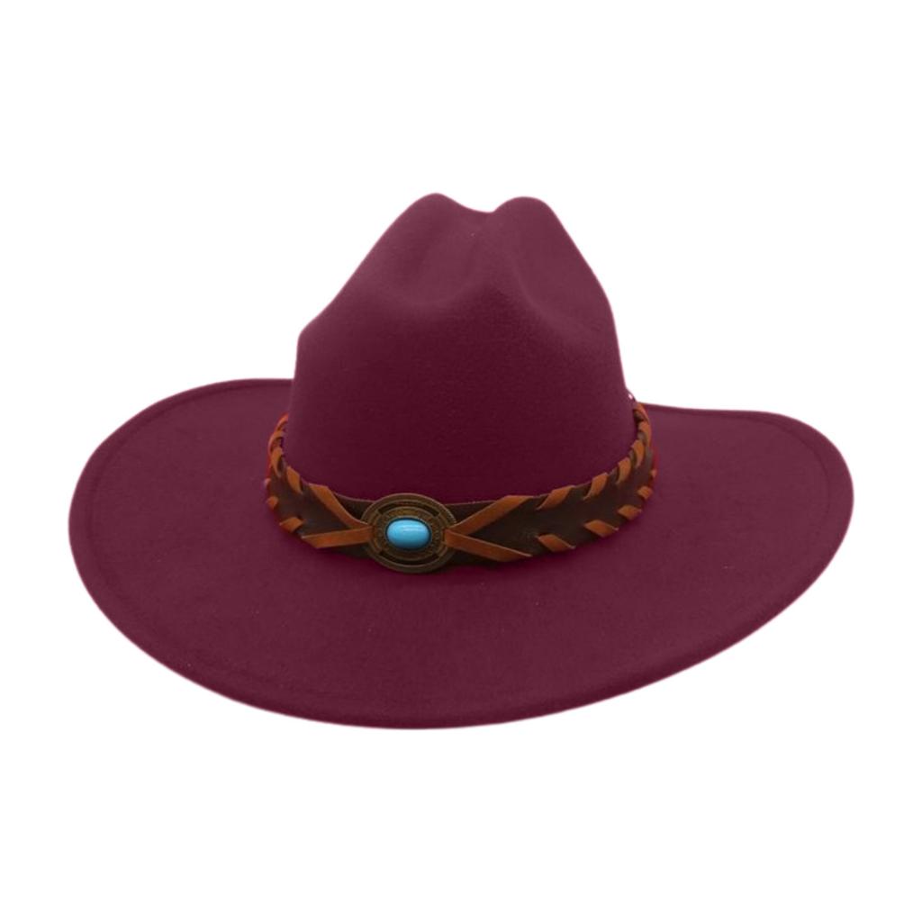 French Flat-Brimmed Top Hat Western Cowboy Hat Hot-Selling High-End Ethnic Style Travel Sunshade Woolen Jazz Hat