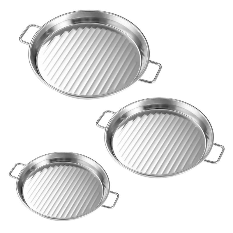 

Pack Of 3 Rustproof Metal Snacks Plate Snacks Serving Dishes Stainless Steel Tray with Handle for Gatherings Event серебряный
