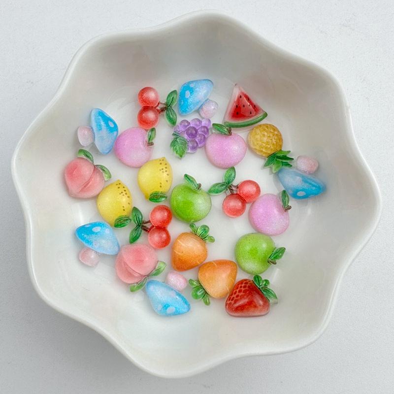 50Pcs New Cute Resin Mini Strawberry, Cherry, Mushroom Series Flat Back Manicure Parts Embellishments For Hair Bows Accessories