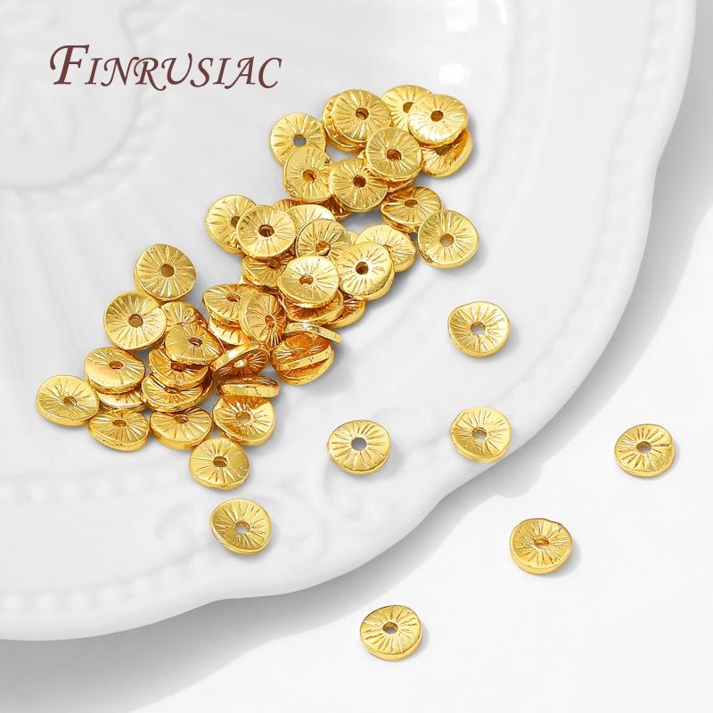 6mm 18K Gold Plated Round Spacer Beads For Jewelry Making,Brass Arcuate Embossing Beads Separators,Bead DIY Bracelet Accessories