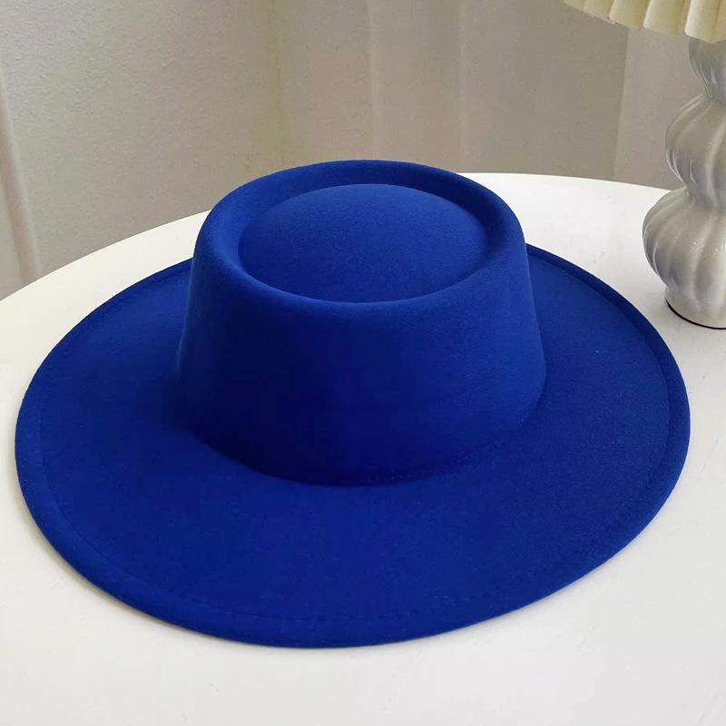 New Retro Imitation Wool Hat for Women Solid Color Versatile French Top Hat British Large Brim Dome Concave Felt Hat