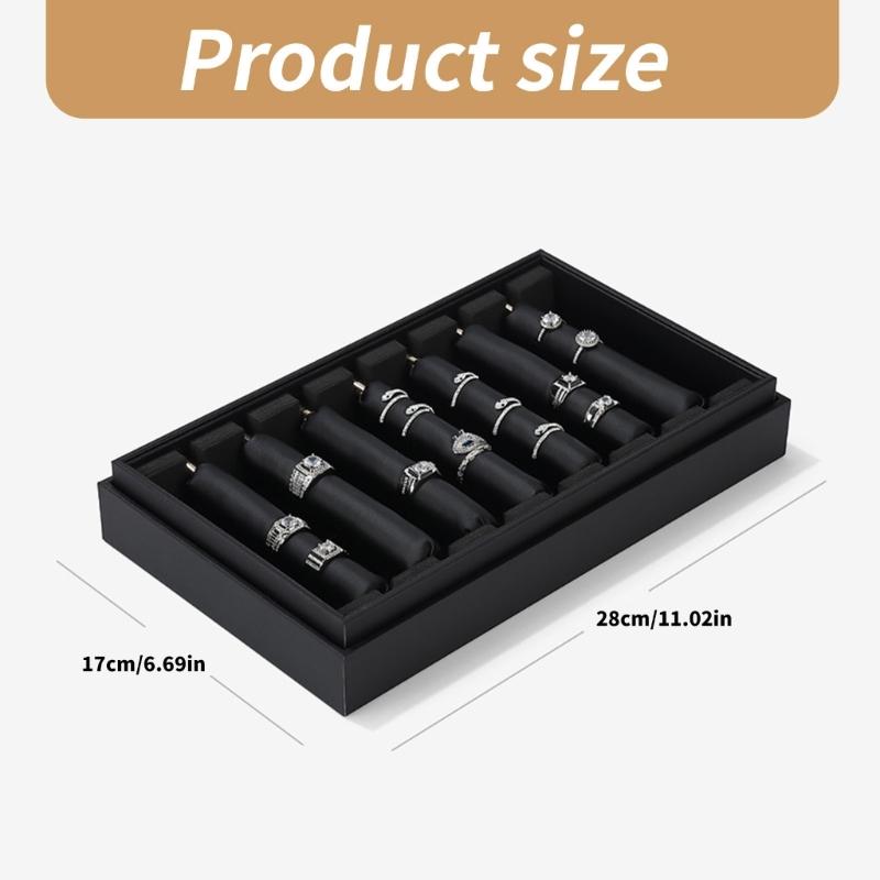 PU Leather Ring Holder Jewelry Tray with Protective Cover Professional Finger Ring Organizer for Storage and Display
