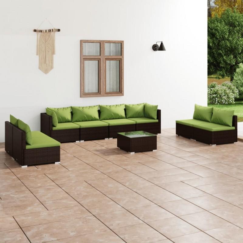 Día y Noche - Día y Noche Set muebles de jardín 9 piezas y cojines ratán sintético marrón
