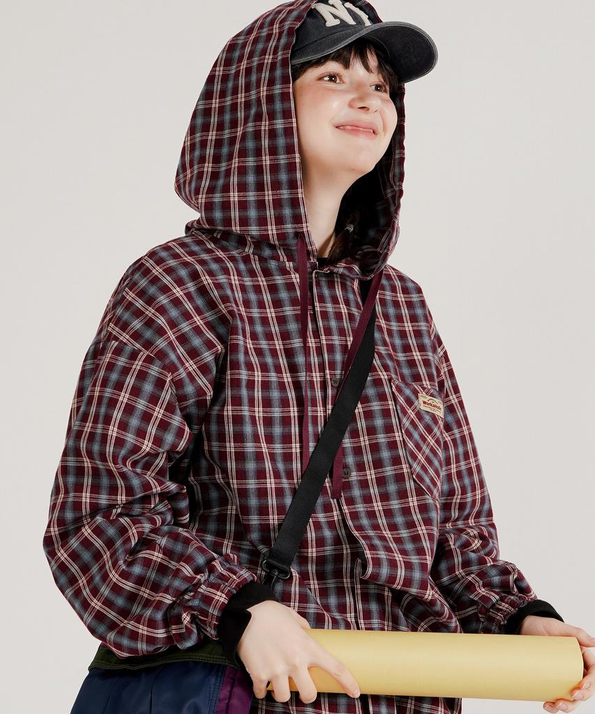 Wv Project Bay Oversized Check Hoodie Burgundy Jils7771