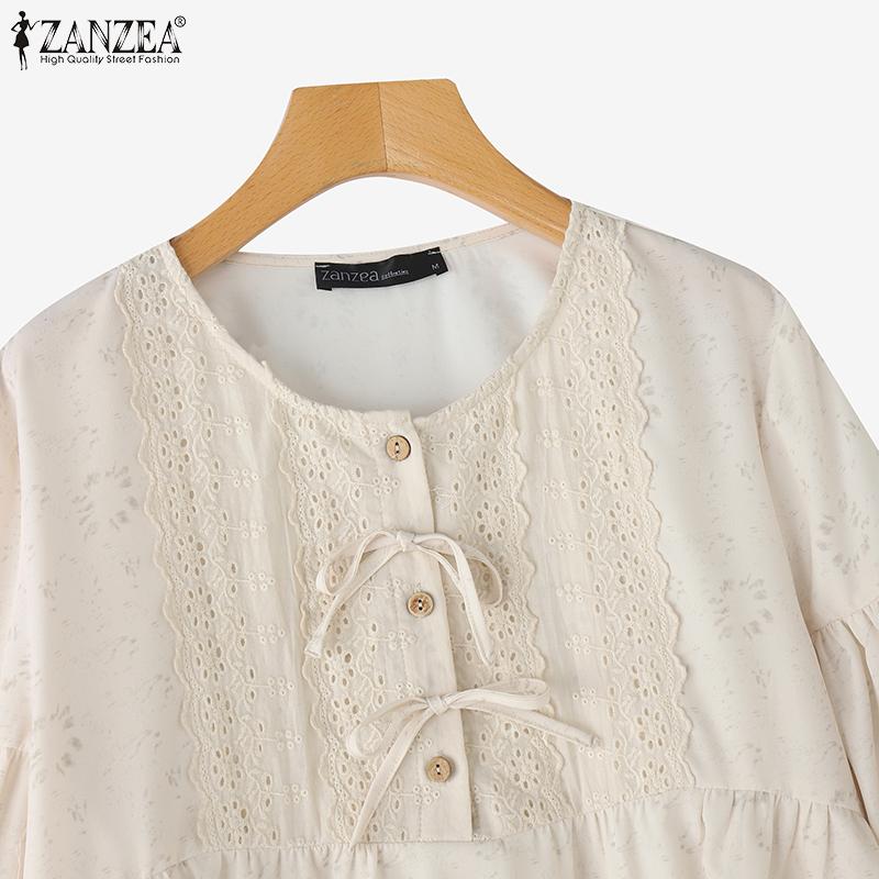 ZANZEA Dámská volná halenka s kulatým výstřihem a 3/4 rukávy s ležérním potiskem