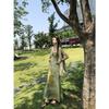 Retro cold green pure desire suspender dress summer new printed long dress temperament green niche thin